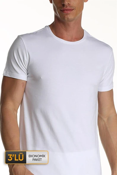Erkek Elastanlı Beyaz T-shirt 0954 3'lü Ekonomik Paket ürün görseli 1