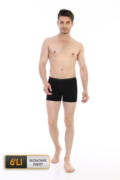 Erkek Elastanlı Siyah Boxer 0889 6'lı Ekonomik Paket ürün görseli 1