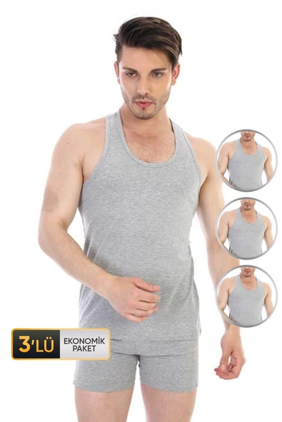 Erkek Elastanlı Spor Gri Atlet 916 3'lü Ekonomik Paket ürün görseli 1