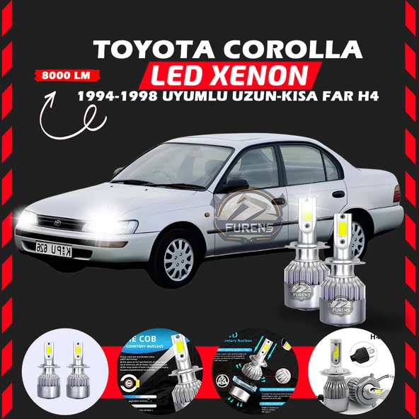 Toyota Corolla Efsane Kasa Uzun Kısa Far Uyumlu Şimşek Etkili Led Xenon Performance Series H4 ürün görseli 1