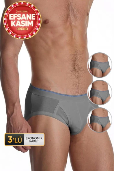 Erkek Elastanlı Gri Slip 887 3'lü Ekonomik Paket ürün görseli 1