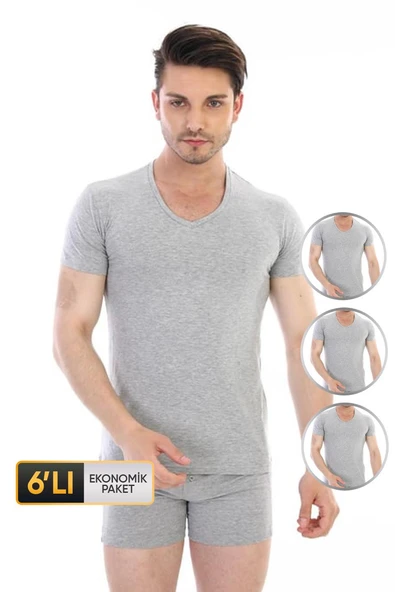 Erkek Elastanlı V Yaka Gri T-shirt 3'lü Ekonomik Paket 956 ürün görseli 1