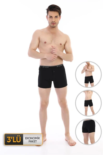 Erkek Elastanlı Biyeli Siyah Boxer Şort 0880 3'lü Ekonomik Paket ürün görseli 1
