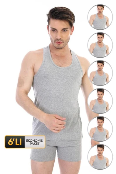 Erkek Elastanlı Spor Gri Atlet 916 6'lı Ekonomik Paket ürün görseli 1
