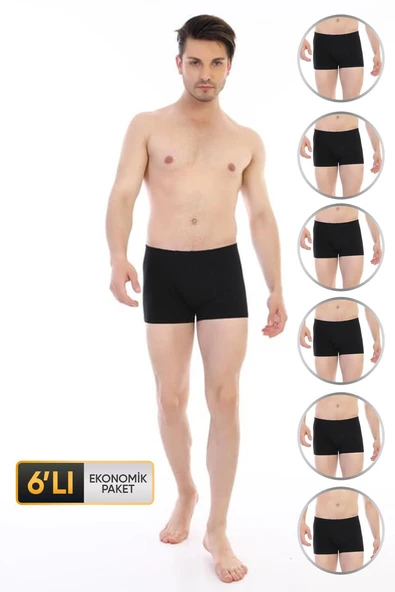 Erkek Elastanlı Siyah Boxer 810 6'lı Ekonomik Paket ürün görseli 1