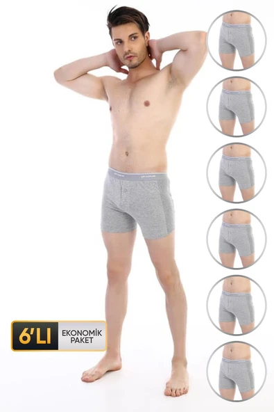 Erkek Elastanlı Biyeli Gri Melanj Boxer Şort 880 6'lı Ekonomik Paket ürün görseli 1