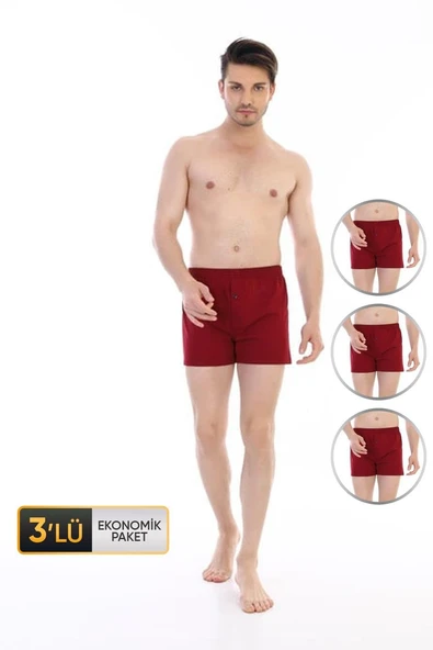 Erkek Penye Bordo Boxer 805 3'Lü Ekonomik Paket ürün görseli 1