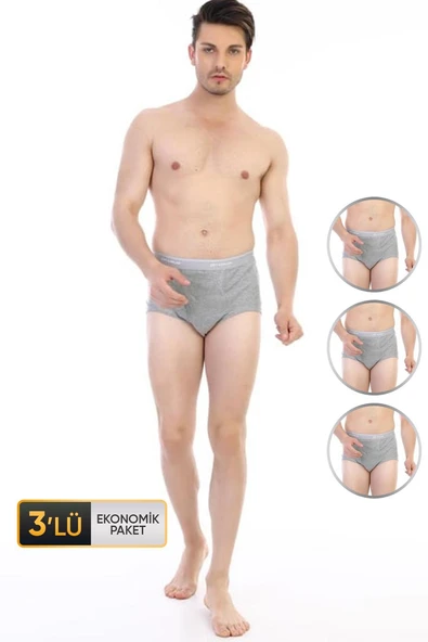 Erkek Ribana Klasik Gri Melanj Slip 860 3'lü Ekonomik Paket ürün görseli 1