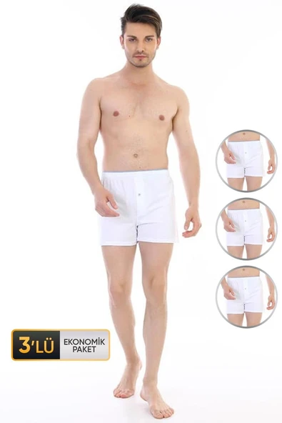 Erkek Penye Beyaz Boxer 805 3'lü Ekonomik Paket ürün görseli 1