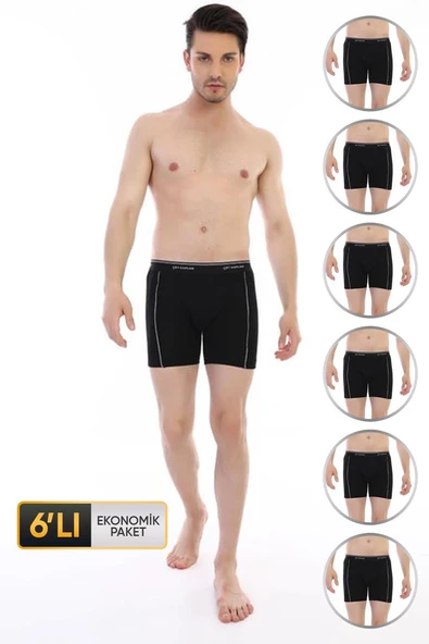 Erkek Elastanlı Biyeli Siyah Uzun Boxer 855 6'lı Ekonomik Paket ürün görseli 1