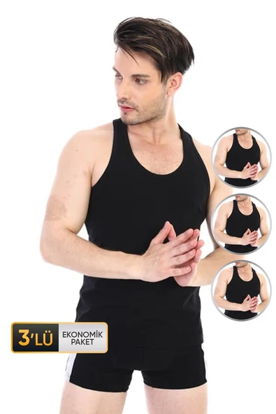 Erkek Ribana Spor Siyah Atlet 915 3'lü Ekonomik Paket ürün görseli 1