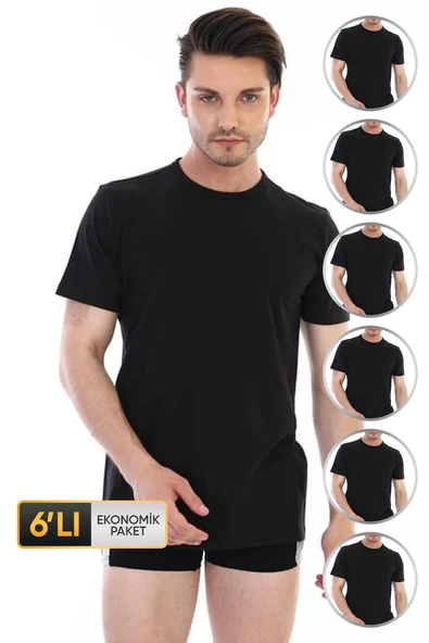 Erkek Süprem Bisiklet Yaka Siyah T-shirt 947 6'lı Ekonomik Paket ürün görseli 1