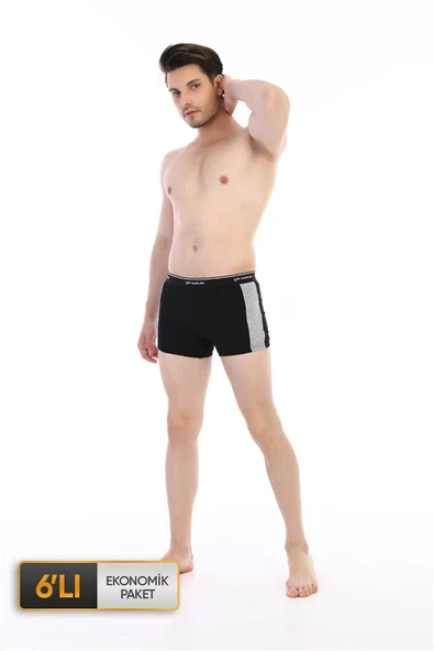 Erkek Elastanlı Biyeli Siyah Boxer 0850 6'lı Ekonomik Paket ürün görseli 1