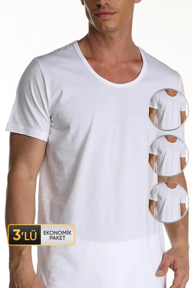 Erkek Süprem Bisiklet Yaka Beyaz T-Shirt 953 3'lü Ekonomik Paket ürün görseli 1