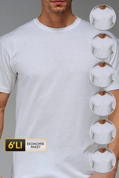Erkek Süprem Bisiklet Yaka Beyaz T-shirt 947 6'lı EKonomik Paket ürün görseli 1