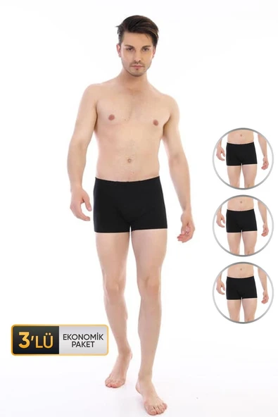 Erkek Elastanlı Siyah Boxer 810 3'lü Ekonomik Paket ürün görseli 1