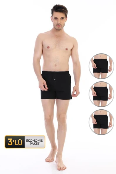 Erkek Penye Siyah Boxer 805 3'lü Ekonomik Paket ürün görseli 1