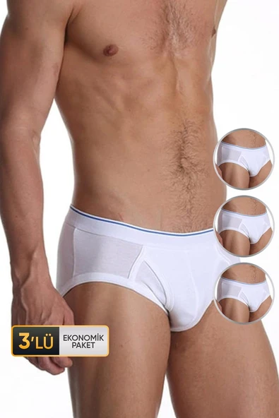 Erkek Elastanlı Beyaz Slip 887 3'lü Ekonomik Paket ürün görseli 1