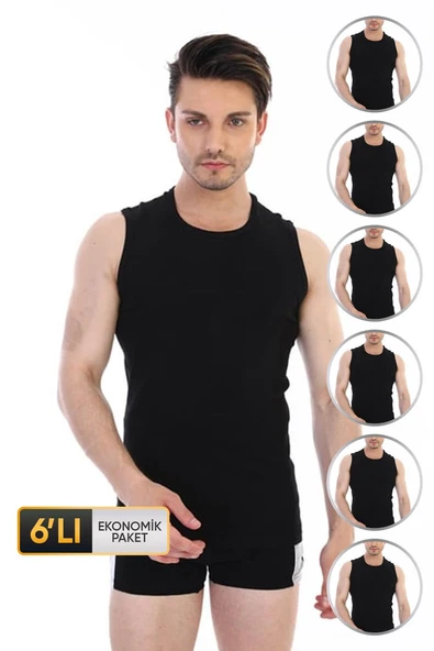 Erkek Ribana Kolsuz Spor Siyah Atlet 920 6'lı Ekonomik Paket ürün görseli 1