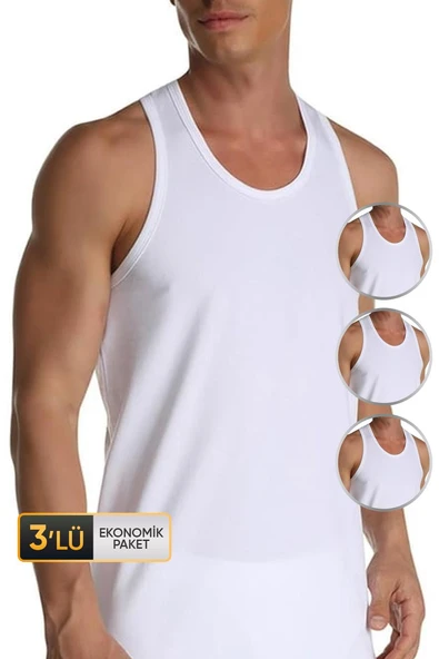 Erkek Elastanlı Spor Beyaz Atlet 916 3'lü Ekonomik Paket ürün görseli 1