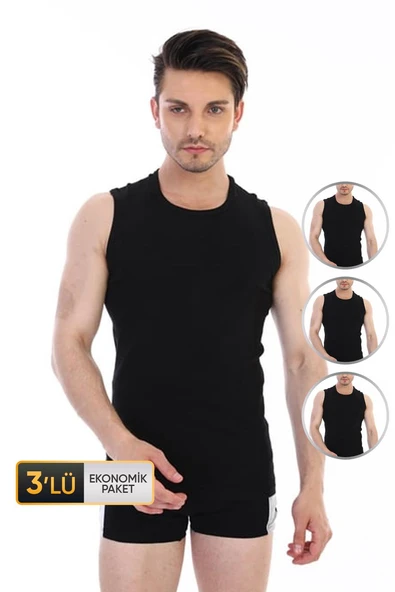 Erkek Ribana Kolsuz Spor Siyah Atlet 920 3'lü Ekonomik Paket ürün görseli 1