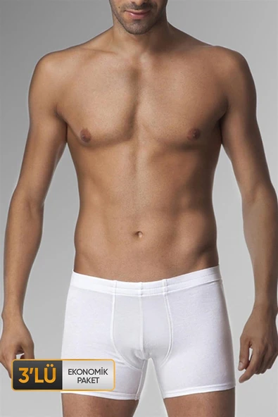 Erkek Elastanlı Beyaz Boxer 0810 3'lü Ekonomik Paket ürün görseli 1