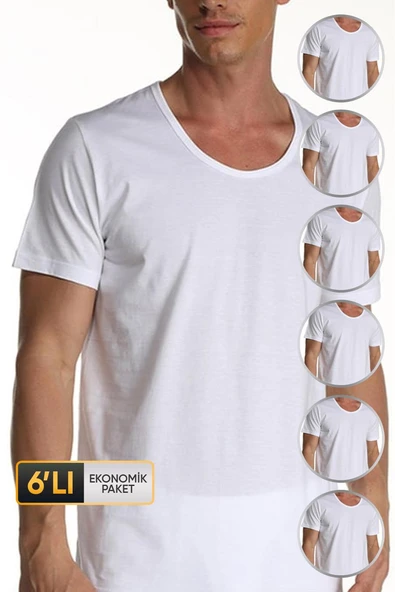 Erkek Süprem Bisiklet Yaka Beyaz T-Shirt 953 6'Lı Ekonomik Paket ürün görseli 1