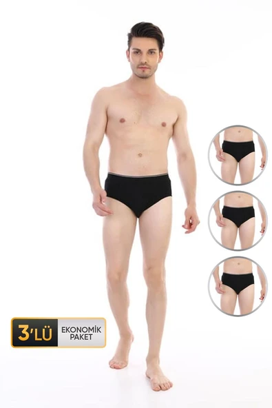 Erkek Elastanlı Siyah Slip 887 3'lü Ekonomik Paket ürün görseli 1