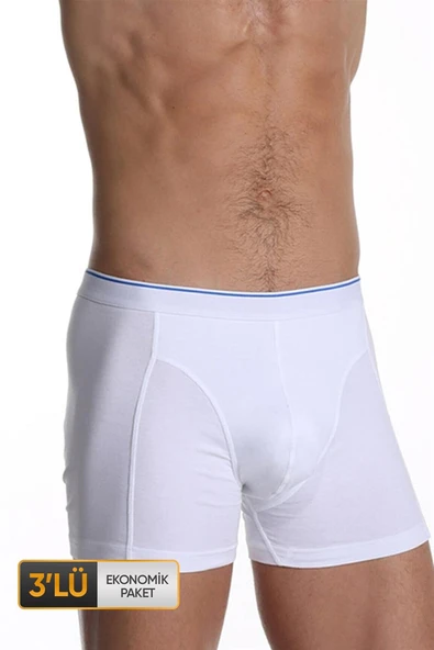Erkek Elastanlı Beyaz Boxer 0889 3'lü Ekonomik Paket ürün görseli 1