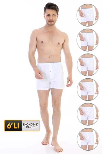 Erkek Penye Beyaz Boxer 805 6'lı Ekonomik Paket ürün görseli 1