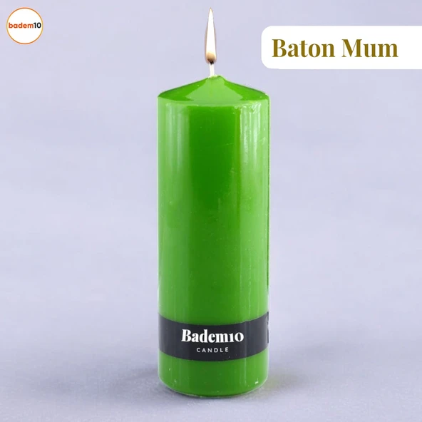 Baton Mum Yeşil Silindir Dekoratif Mumu Kandil Hediyelik Fitilli Mumlar Şamdan Kokusuz 6 x 17 cm ürün görseli 1