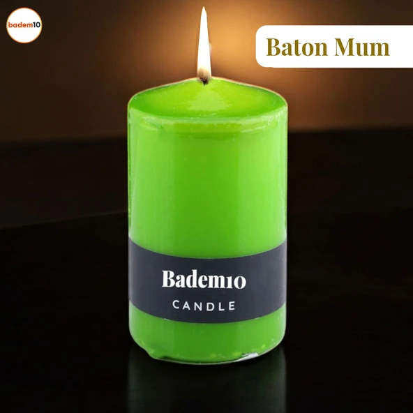 Baton Mum Yeşil Silindir Dekoratif Mumu Kandil Hediyelik Fitilli Mumlar Şamdan Kokusuz 6 x 10 cm ürün görseli 1
