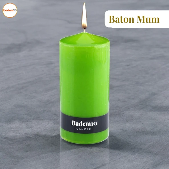 Baton Mum Yeşil Silindir Dekoratif Mumu Kandil Hediyelik Fitilli Mumlar Şamdan Kokusuz 6 x 13 cm ürün görseli 1