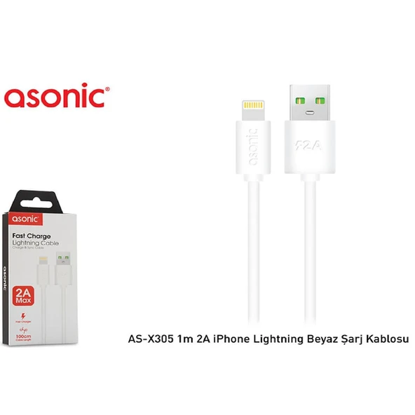Asonic AS-X305 1m 2A iPhone Lightning Beyaz Şarj Kablosu - 31203 ürün görseli 1