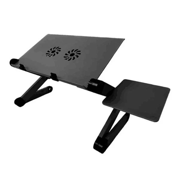 Monozone Ayarlı Laptop Macbook Notebook Güncel Yükseltici Tutucu Siyah Mouse Padli Çift Fanlı Laptop Sehpası Fonksiyonel Portatif Katlanabilir Ofis Ev Ergonomik Taşınabilir ürün görseli 1