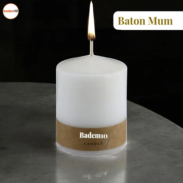Baton Mum Beyaz Silindir Dekoratif Mumu Kandil Hediyelik Fitilli Mumlar Şamdan Kokusuz 6 x 8 cm ürün görseli 1