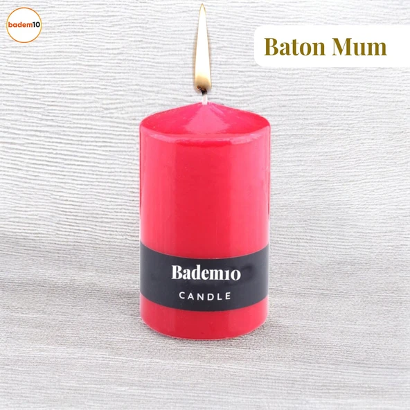 Baton Mum Kırmızı Silindir Dekoratif Mumu Kandil Hediyelik Fitilli Mumlar Şamdan Kokusuz 6 x 10 cm ürün görseli 1