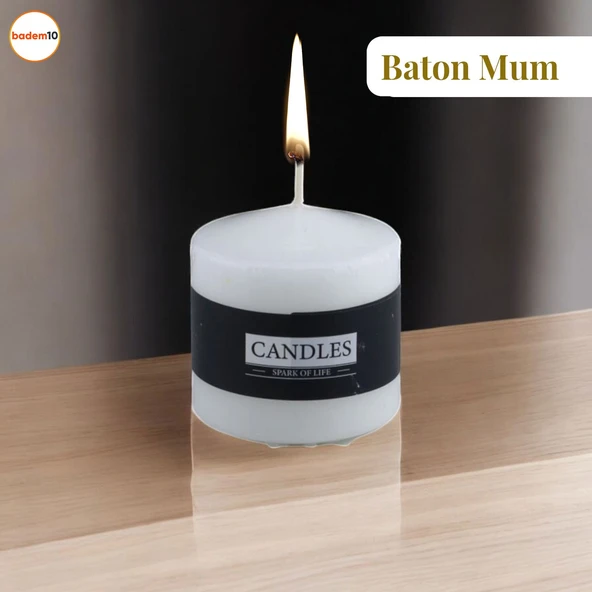 Baton Mum Beyaz Silindir Dekoratif Mumu Kandil Hediyelik Fitilli Mumlar Şamdan Kokusuz 6 x 6 cm ürün görseli 1