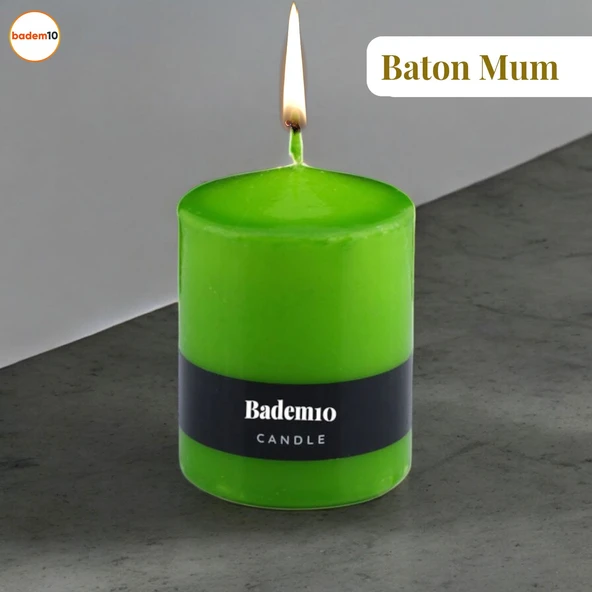 Baton Mum Yeşil Silindir Dekoratif Mumu Kandil Hediyelik Fitilli Mumlar Şamdan Kokusuz 6 x 8 cm ürün görseli 1