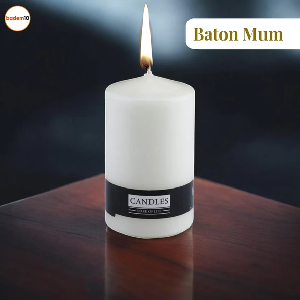 Baton Mum Beyaz Silindir Dekoratif Mumu Kandil Hediyelik Fitilli Mumlar Şamdan Kokusuz 6 x 10 cm ürün görseli 1