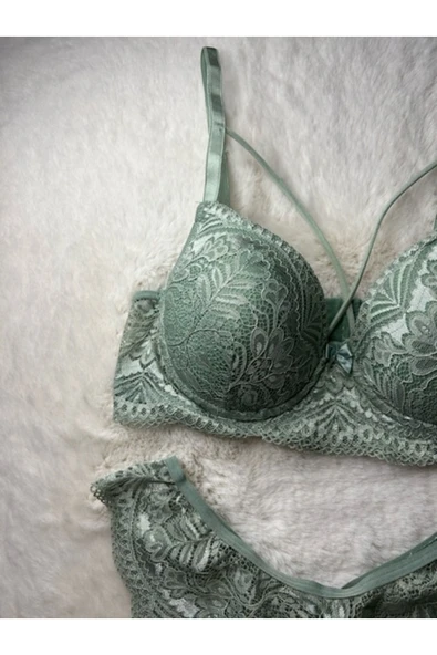 miss nergiz lingerie Nergiz Çapraz Ip Detaylı Desteksiz Sütyen Takım ürün görseli 1