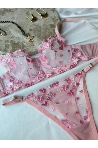 ARONA Pembe Kalpli Brode Sütyen Takımı ürün görseli 1