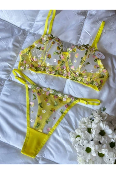 arona lingerie Daisy Dream Çiçek Desenli Romantik Dantel Bralet Takımı - Sarı Bahar Esintili İç Giyim ürün görseli 1