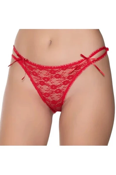 GÜMÜŞ Kadın Likralı İpli Tül Dantel Bikini Kırmızı ürün görseli 1