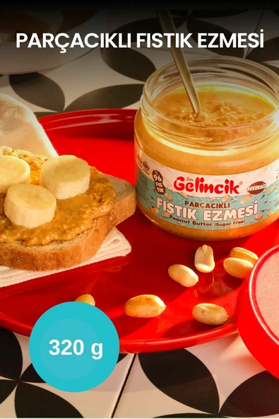 Gelincik Kahvaltılık Sürülebilir Doğal Katkısız 300gr Özel Üretim Şekersiz Parçacıklı Fıstık Ezmesi ürün görseli 1