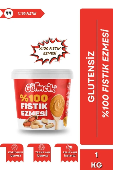 Gelincik Fıstık Ezmesi Şekersiz %100 Saf Doğal Katkısız Taze Çekim Glutensiz Doğal Fıstık Ezmesi 1 KG ürün görseli 1