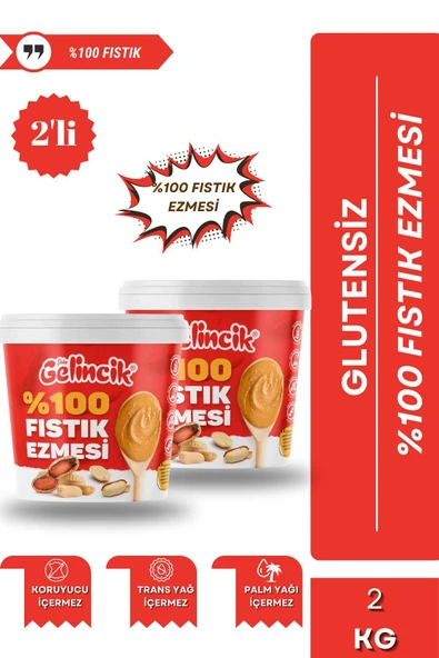 Gelincik 2'li Set Fıstık Ezmesi Şekersiz %100 Saf Doğal Katkısız Taze Çekim Glutensiz Doğal Fıstık Ezmesi 2KG ürün görseli 1