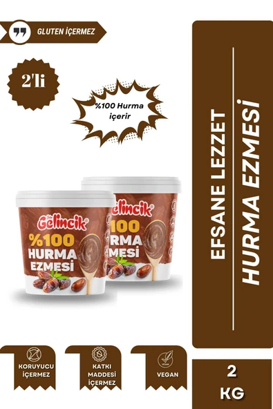 Gelincik 2'li Set Katkısız Doğal %100 Sade Hurma Ezmesi %100 Hurma Dolgusu 2KG Hurma Püresi 2 Adet ürün görseli 1