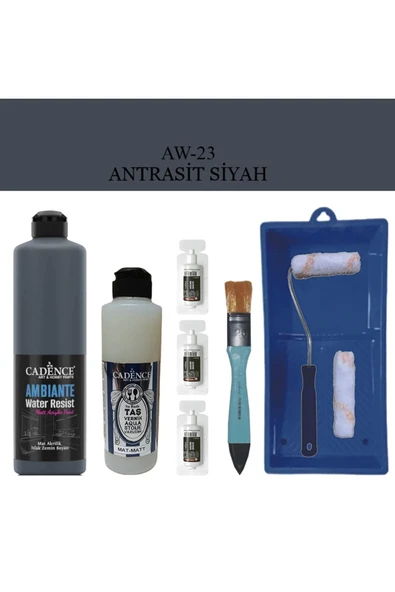 Cadence Boya Fayans Tezgah B-Ambiente Islak Zemin Aw-23 Antrasit 500Ml Katalizör 30Gr MAT Taş Vernik 250 Saten Rulo Set ürün görseli 1