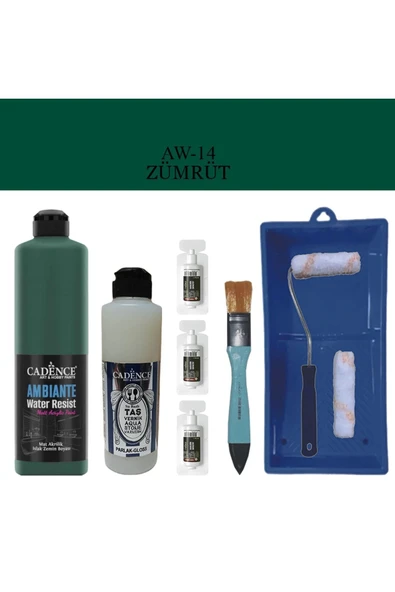 Cadence Boya Fayans Tezgah B-Ambiente Islak Zemin Aw-14 Zümrüt 500Ml Katalizör 30Gr Taş Vernik 250 Saten Rulo Set ürün görseli 1